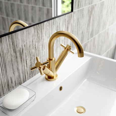 Hudson Reed Tec Crosshead Mono Basin Mixer Tap & Waste Brushed Brass TEX815 LS