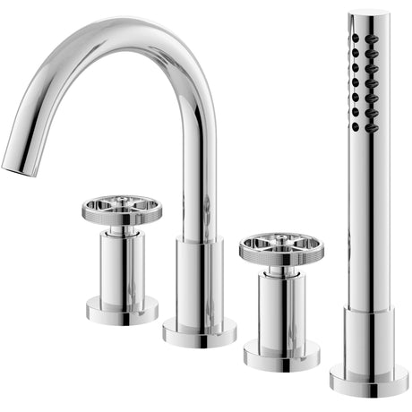 Hudson Reed Revolution 4-Hole Bath Shower Mixer Tap With Swivel Spout & Shower Kit Chrome TIW334