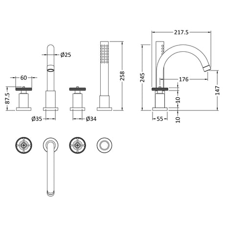 Hudson Reed Revolution 4-Hole Bath Shower Mixer Tap With Swivel Spout & Shower Kit Chrome TIW334 LD