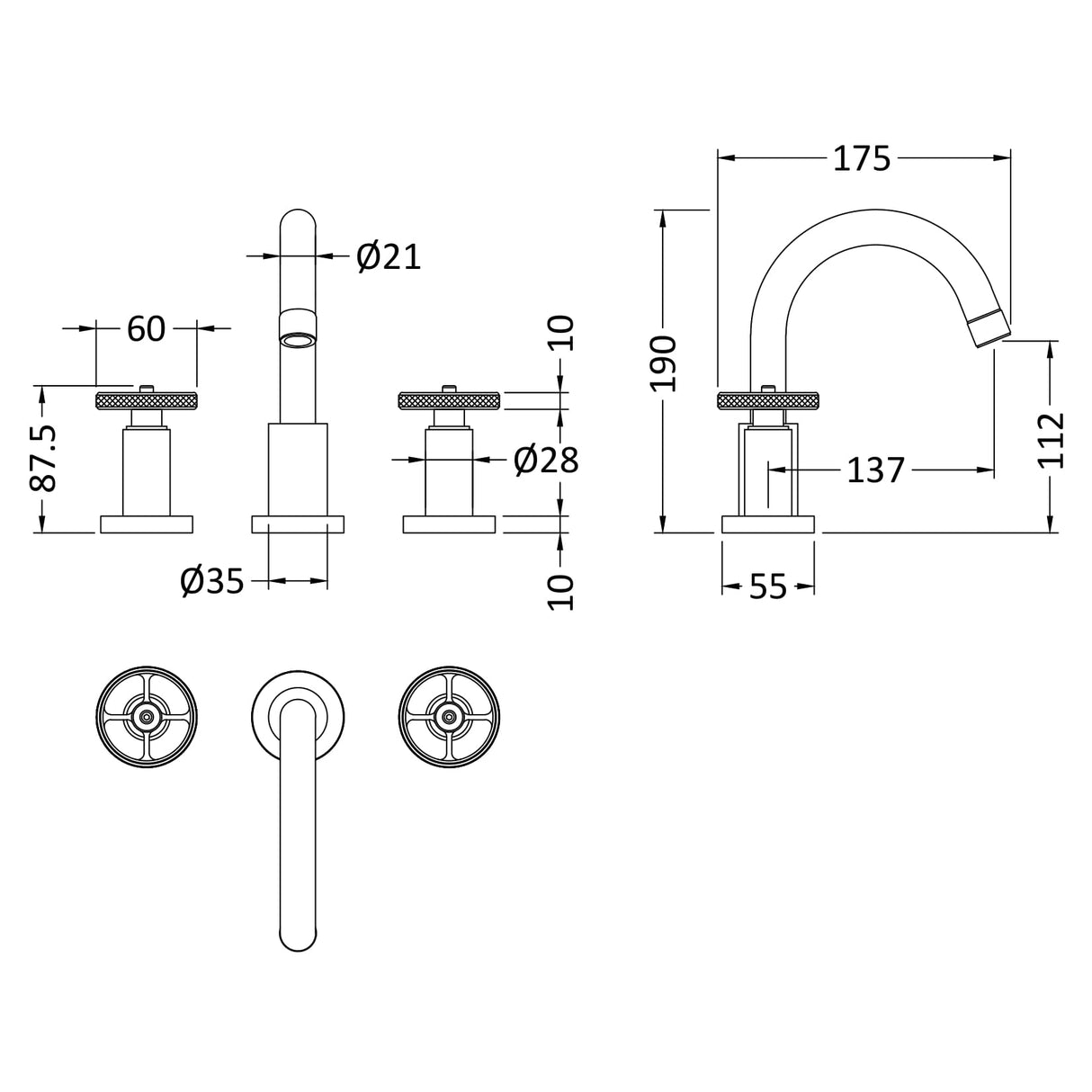 Hudson Reed Revolution 3-Hole Basin Mixer Tap With Swivel Spout & Pop-Up Waste Chrome TIW337 LD