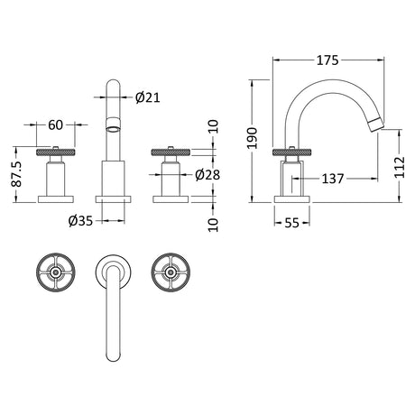 Hudson Reed Revolution 3-Hole Basin Mixer Tap With Swivel Spout & Pop-Up Waste Chrome TIW337 LD