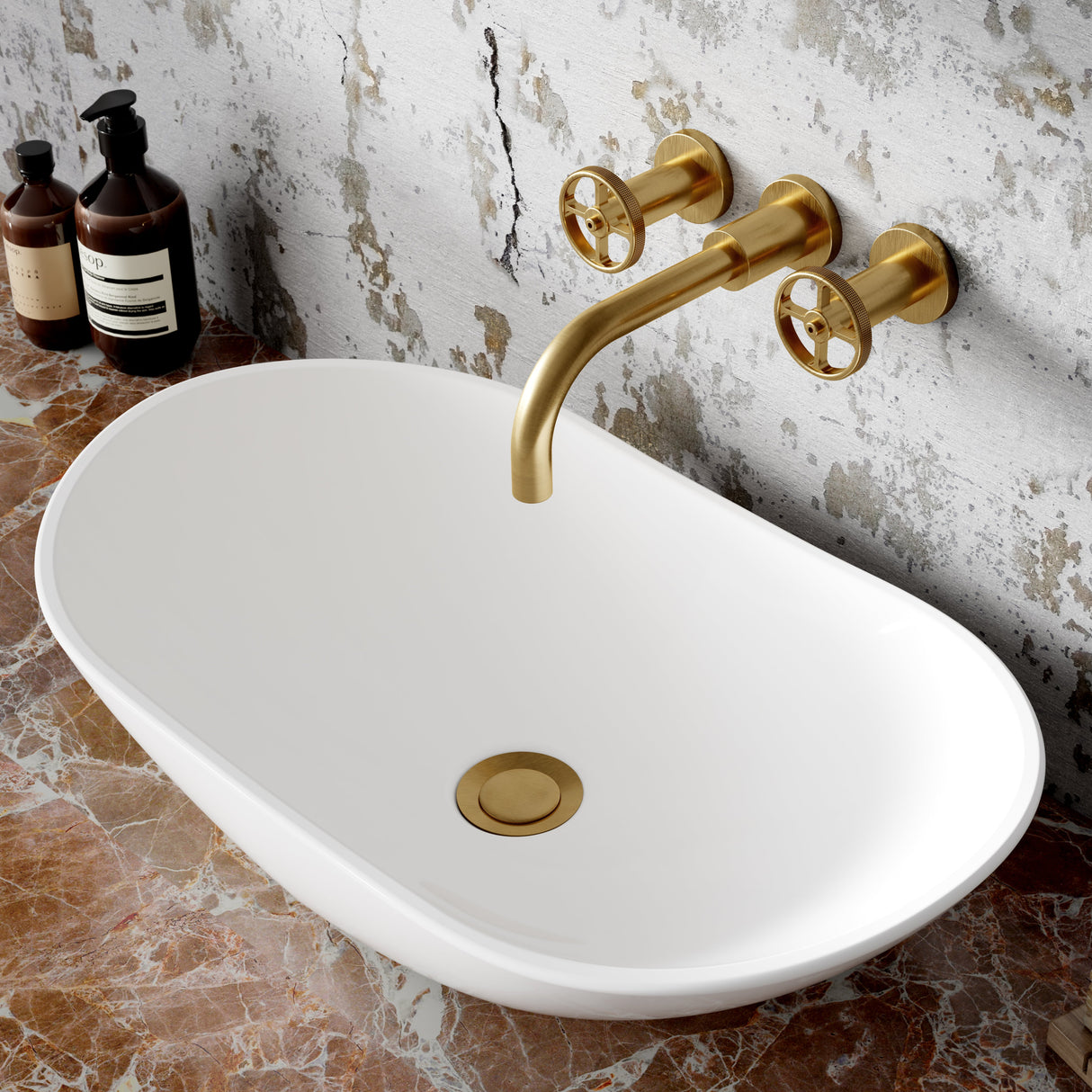 Hudson Reed Revolution 3-Hole Wall Mounted Basin Mixer Tap Brushed Brass TIW817