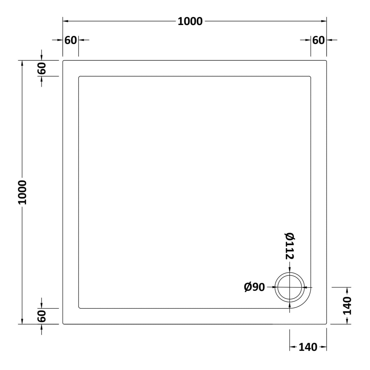 Nuie Pearlstone Square Shower Tray Grey Slate TR71015 LD