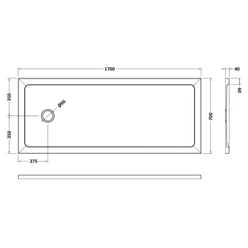 Nuie Pearlstone Large Rectangular Shower Tray Grey Slate TR71060 LD