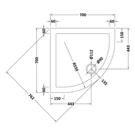 Nuie Pearlstone Quadrant Shower Tray Grey Slate TR71096 LD