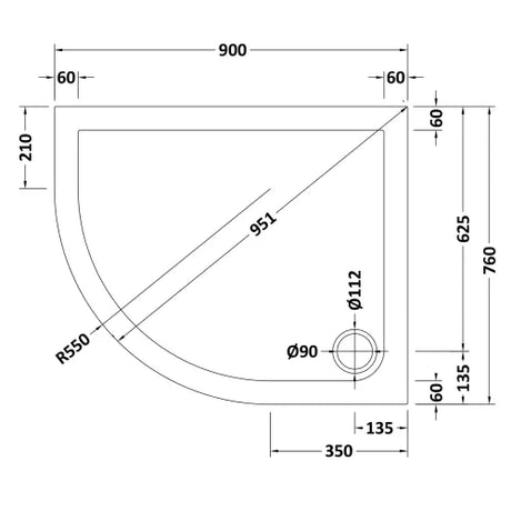 Nuie Pearlstone Offset Quadrant Shower Tray Grey Slate TR71101 LD