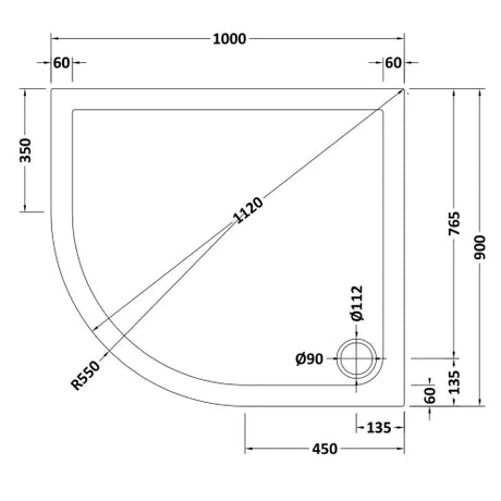 Nuie Pearlstone Offset Quadrant Shower Tray Grey Slate TR71110 LD