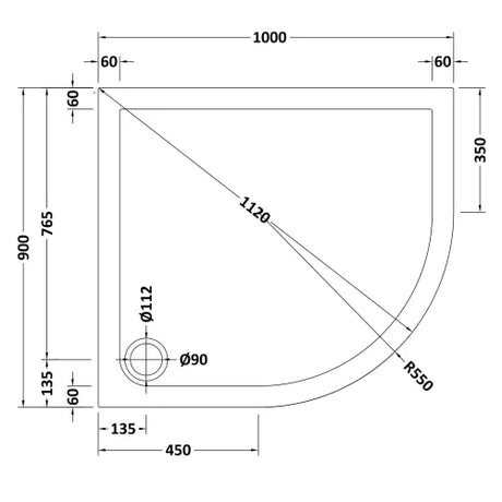 Nuie Pearlstone Offset Quadrant Shower Tray Grey Slate TR71111 LD
