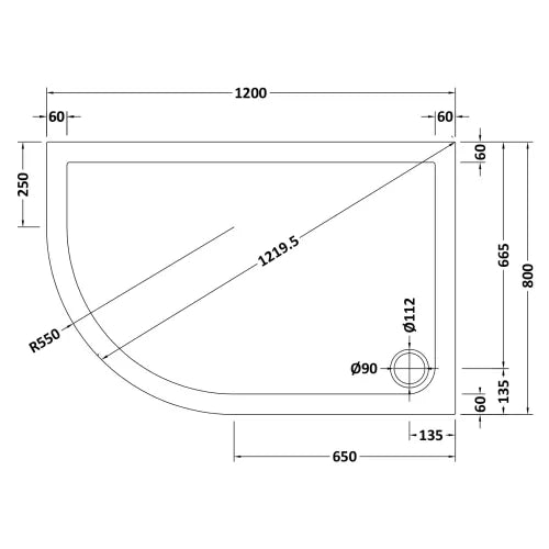 Nuie Pearlstone Offset Quadrant Shower Tray Grey Slate TR71112 LD