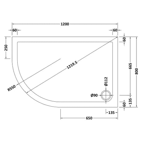 Nuie Pearlstone Offset Quadrant Shower Tray Grey Slate TR71112 LD
