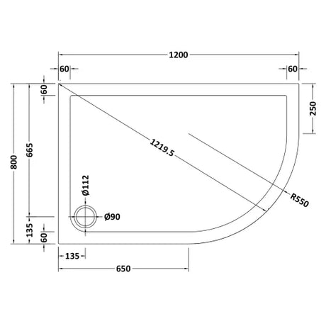 Nuie Pearlstone Offset Quadrant Shower Tray Grey Slate TR71113 LD