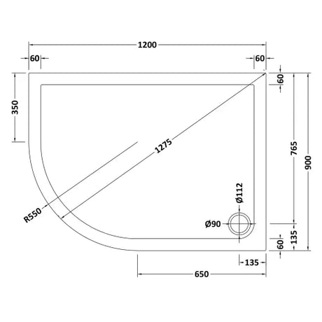 Nuie Pearlstone Offset Quadrant Shower Tray Grey Slate TR71114 LD