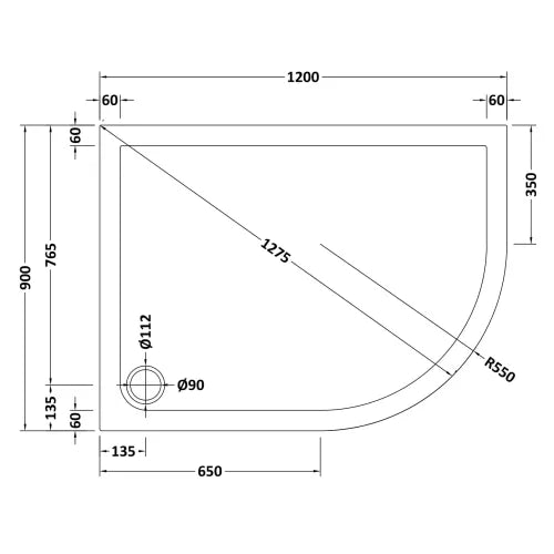 Nuie Pearlstone Offset Quadrant Shower Tray Grey Slate TR71115 LD