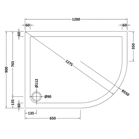 Nuie Pearlstone Offset Quadrant Shower Tray Grey Slate TR71115 LD