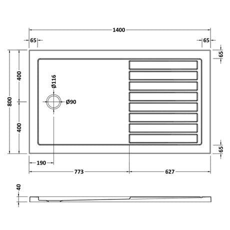 Nuie Pearlstone Rectangular Walk-In Shower Tray Grey Slate TR711480 LD