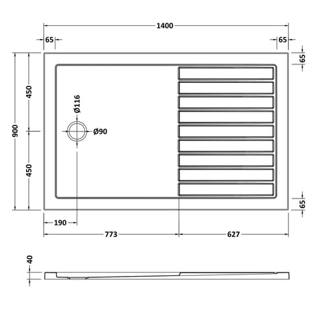 Nuie Pearlstone Rectangular Walk-In Shower Tray Grey Slate TR711490 LD