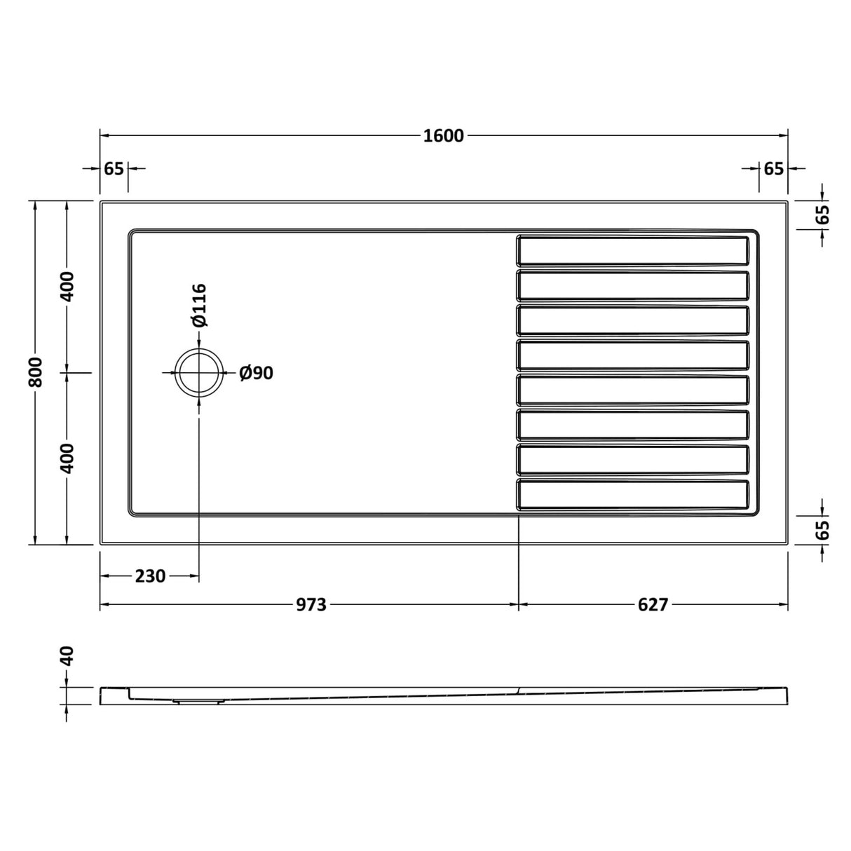 Nuie Pearlstone Rectangular Walk-In Shower Tray Grey Slate TR711680 LD