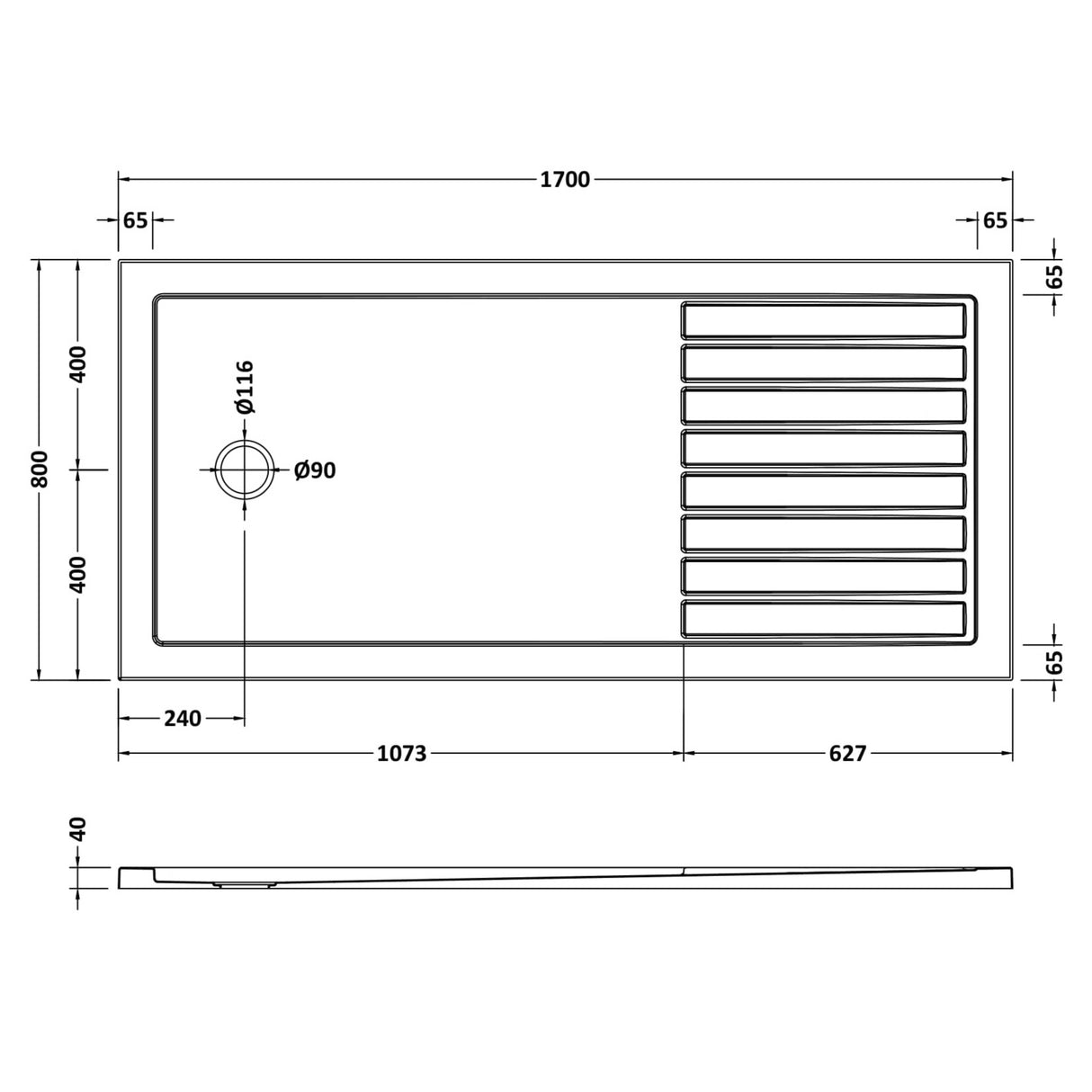 Nuie Pearlstone Rectangular Walk-In Shower Tray Grey Slate TR711780 LD