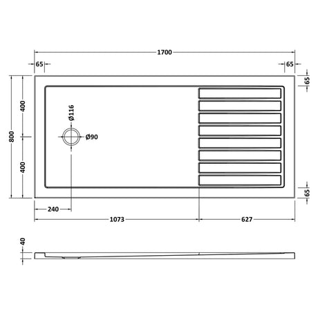 Nuie Pearlstone Rectangular Walk-In Shower Tray Grey Slate TR711780 LD