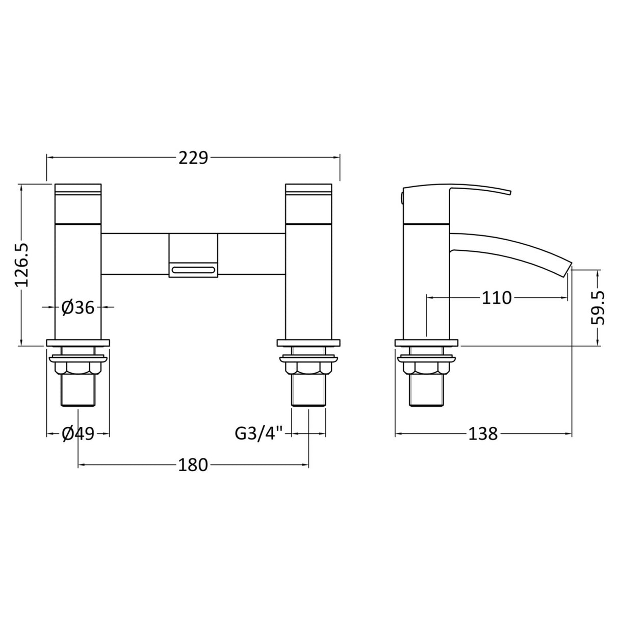 Nuie Vibe Bath Filler Tap Chrome TSI303 LD