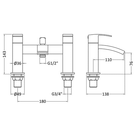 Nuie Vibe Bath Shower Mixer Tap with Shower Kit Chrome TSI304 LD