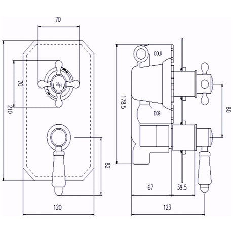 Hudson Reed Topaz 2 Outlet Thermostatic Concealed Shower Valve With Diverter TSVT004 LD