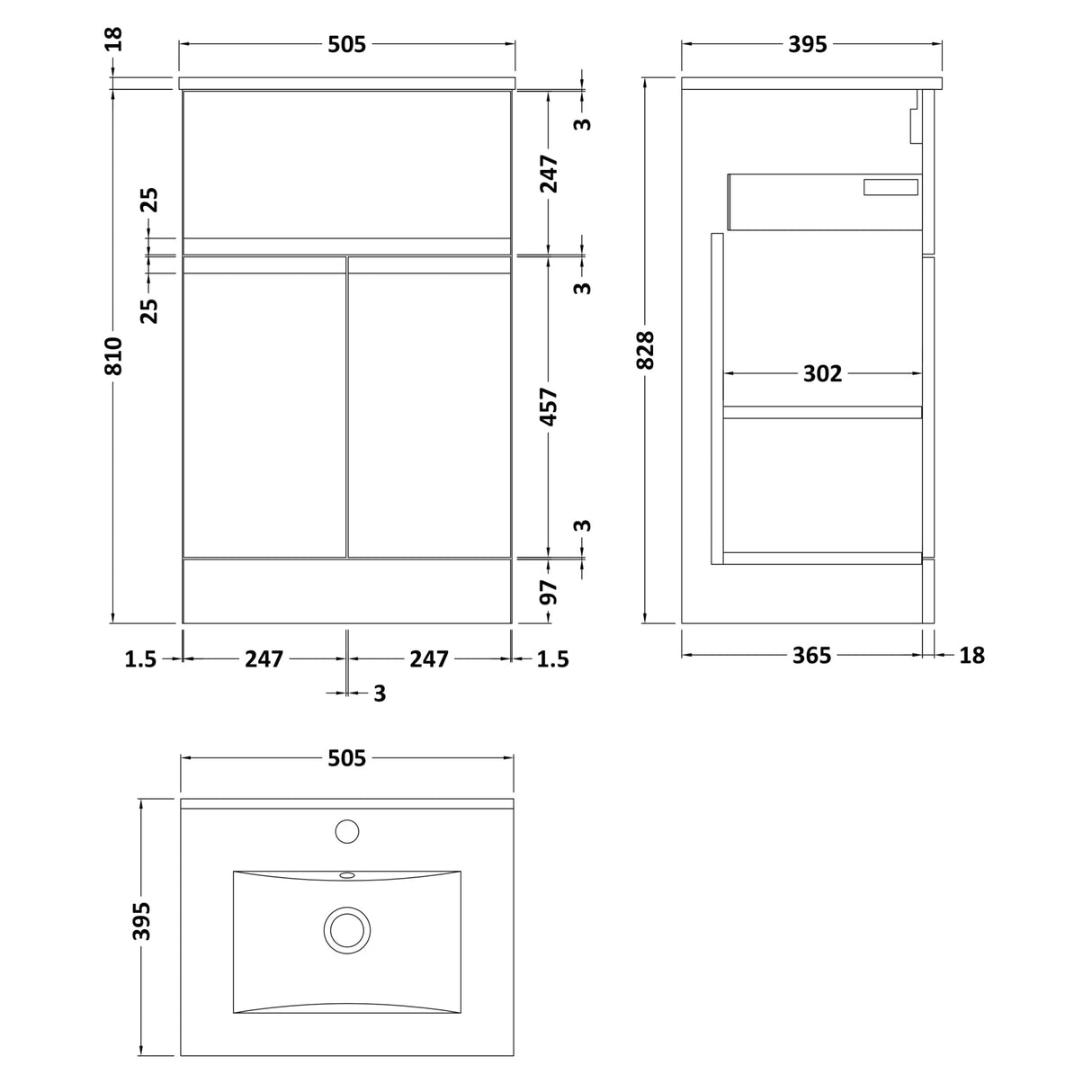 Hudson Reed Urban 500mm Freestanding Vanity Unit & Basin, 2 Doors, 1 Drawer Satin White URB101B LD