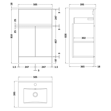 Hudson Reed Urban 500mm Freestanding Vanity Unit & Basin, 2 Doors, 1 Drawer Satin White URB101B LD