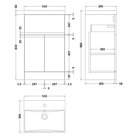 Hudson Reed Urban 500mm Freestanding Vanity Unit & Basin, 2 Doors, 1 Drawer Satin White URB101D LD