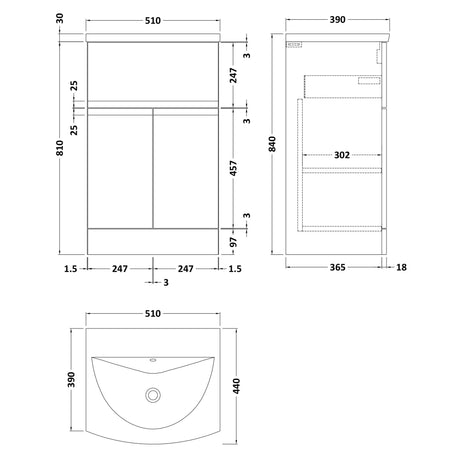 Hudson Reed Urban 500mm Freestanding Vanity Unit & Basin, 2 Doors, 1 Drawer Satin White URB101G LD