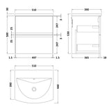 Hudson Reed Urban 500mm Wall Hung Vanity Unit & Basin, 2 Drawers Satin White URB102G LD