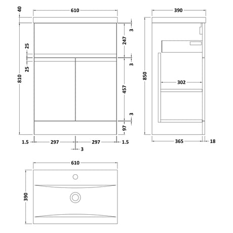 Hudson Reed Urban 600mm Freestanding Vanity Unit & Basin, 2 Doors, 1 Drawer Satin White URB103A LD