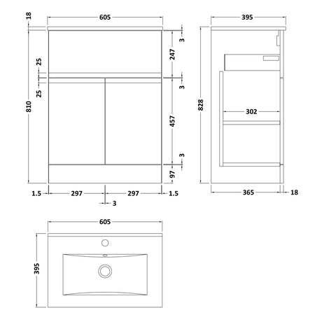 Hudson Reed Urban 600mm Freestanding Vanity Unit & Basin, 2 Doors, 1 Drawer Satin White URB103B LD