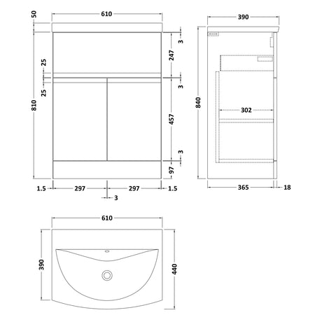 Hudson Reed Urban 600mm Freestanding Vanity Unit & Basin, 2 Doors, 1 Drawer Satin White URB103G LD
