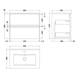 Hudson Reed Urban 600mm Wall Hung Vanity Unit & Basin, 2 Drawers Satin White URB104B LD