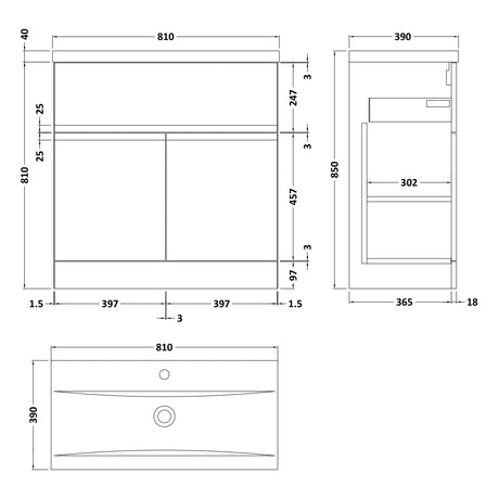 Hudson Reed Urban 800mm Freestanding Vanity Unit & Basin, 2 Doors, 1 Drawer Satin White URB105A LD