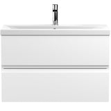 Hudson Reed Urban 800mm Wall Hung Vanity Unit & Basin, 2 Drawers Satin White URB106A