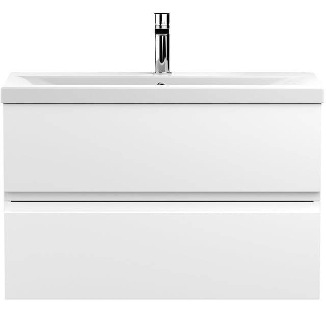 Hudson Reed Urban 800mm Wall Hung Vanity Unit & Basin, 2 Drawers Satin White URB106A