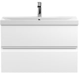 Hudson Reed Urban 800mm Wall Hung Vanity Unit & Basin, 2 Drawers Satin White URB106D