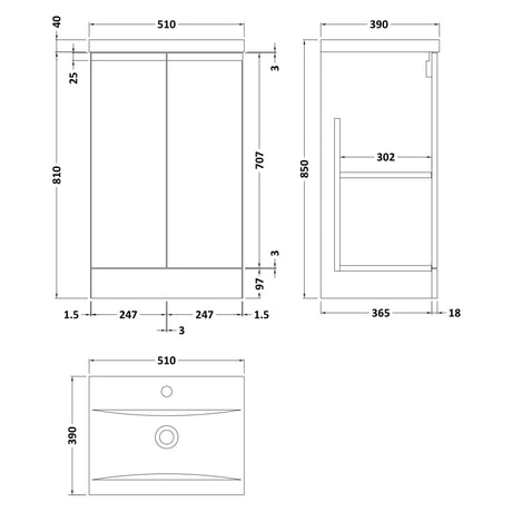 Hudson Reed Urban 500mm Freestanding Vanity Unit & Basin, 2 Doors Satin White URB107A LD