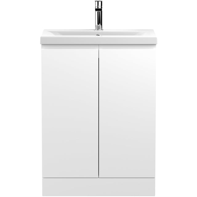 Hudson Reed Urban 600mm Freestanding Vanity Unit & Basin, 2 Doors Satin White URB108A