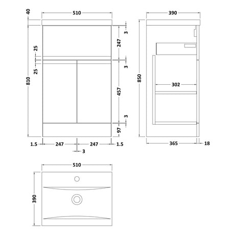 Hudson Reed Urban 500mm Freestanding Vanity Unit & Basin, 2 Doors, 1 Drawer Soft Black URB1401A LD