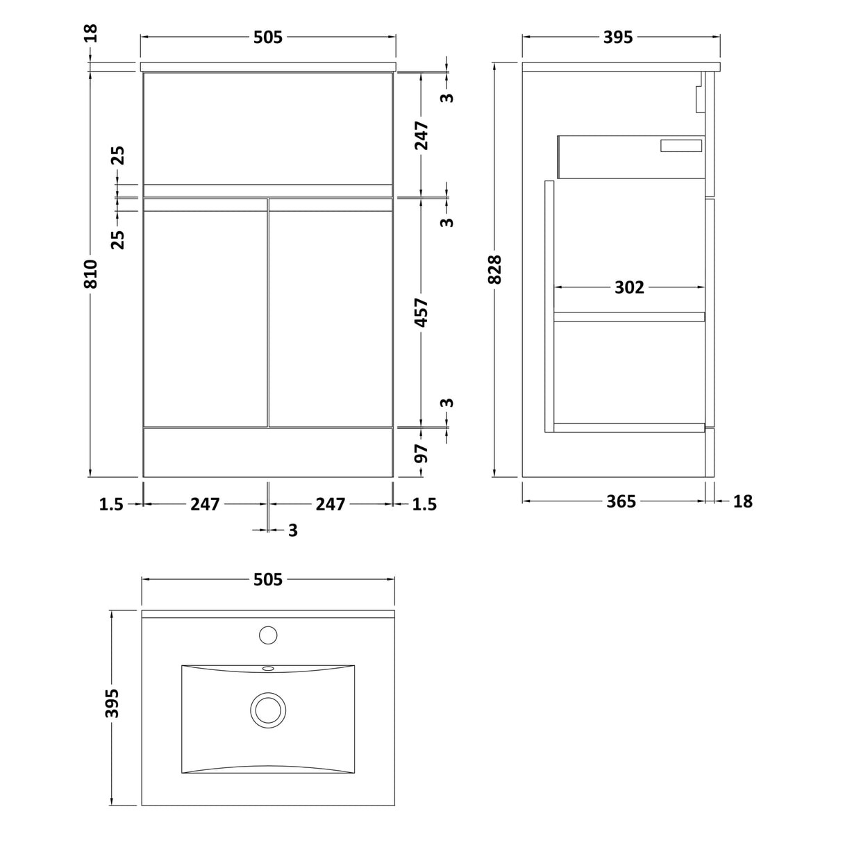 Hudson Reed Urban 500mm Freestanding Vanity Unit & Basin, 2 Doors, 1 Drawer Soft Black URB1401B LD