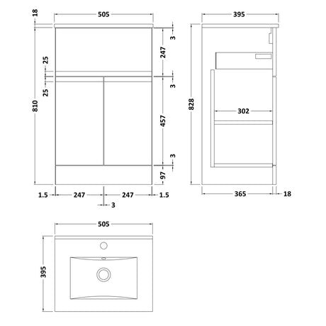 Hudson Reed Urban 500mm Freestanding Vanity Unit & Basin, 2 Doors, 1 Drawer Soft Black URB1401B LD