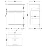 Hudson Reed Urban 500mm Freestanding Vanity Unit & Basin, 2 Doors, 1 Drawer Soft Black URB1401D LD
