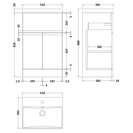 Hudson Reed Urban 500mm Freestanding Vanity Unit & Basin, 2 Doors, 1 Drawer Soft Black URB1401D LD