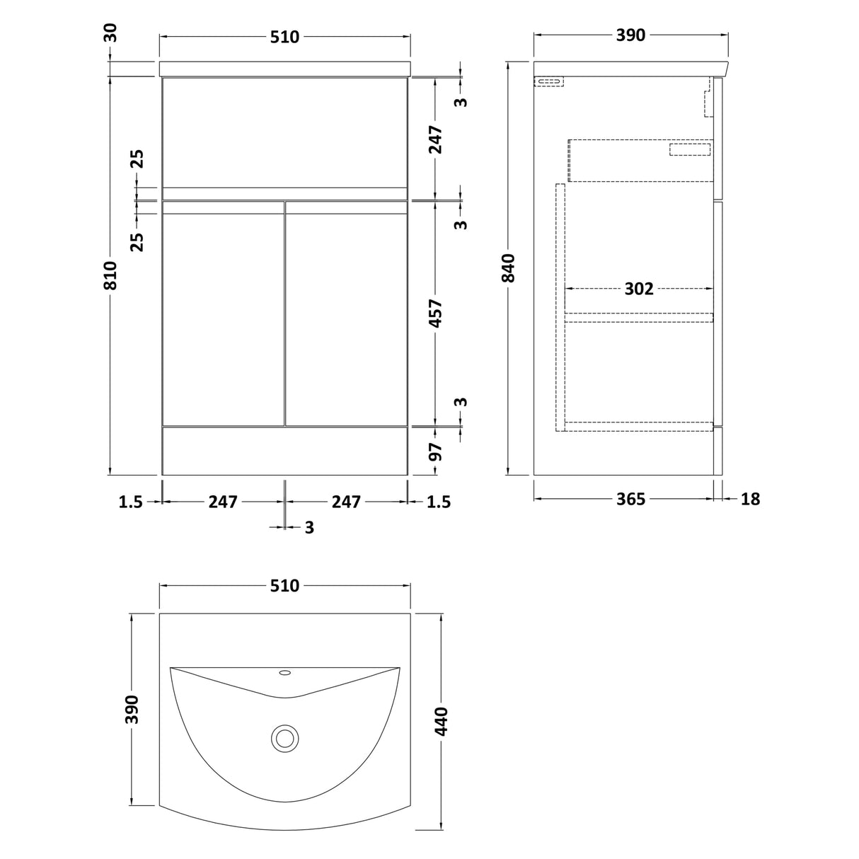 Hudson Reed Urban 500mm Freestanding Vanity Unit & Basin, 2 Doors, 1 Drawer Soft Black URB1401G LD