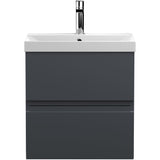 Hudson Reed Urban 500mm Wall Hung Vanity Unit & Basin, 2 Drawers Soft Black URB1402D