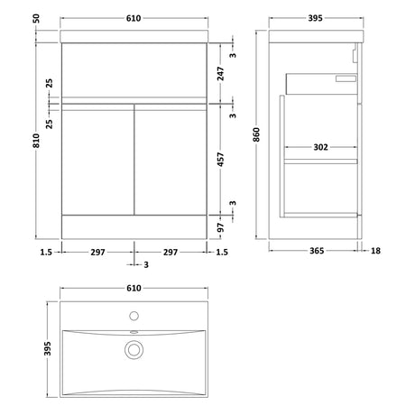 Hudson Reed Urban 600mm Freestanding Vanity Unit & Basin, 2 Doors, 1 Drawer Soft Black URB1403D LD