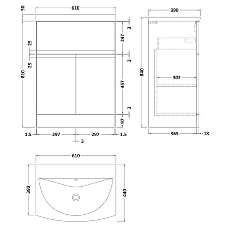 Hudson Reed Urban 600mm Freestanding Vanity Unit & Basin, 2 Doors, 1 Drawer Soft Black URB1403G LD